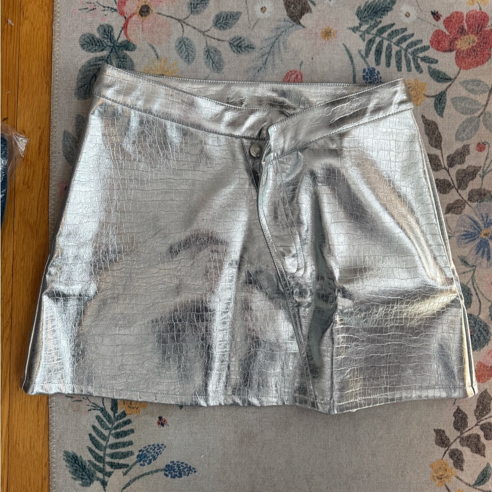 Silver Croc-Embossed Mini Skirt